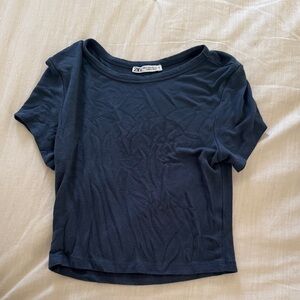 Zara Dark Navy Short Sleeve Crop Tee